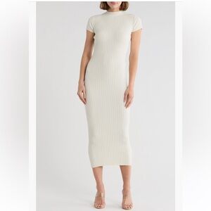 NWT Good American Cloud White Terry Ribbed Cotton Blend T-Shirt Dress Size L